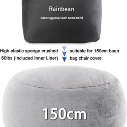 RAINBEAN Bean Bag Chair Filler, 60lb Filling Shredded Memory Foam with Inner Liner