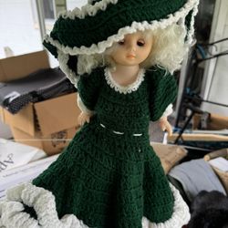 Blonde Babydoll With Hand Crochet Hat And Dress