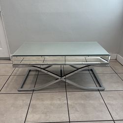 Modern Chrome & Glass Coffee Table – Glam Mirrored Cocktail Table