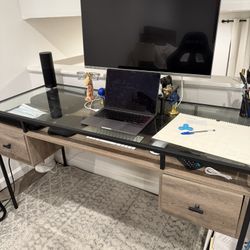 Wooden Glass-top Desk 