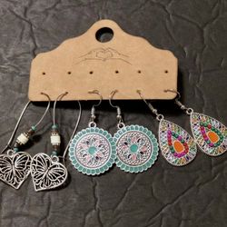 NEW Three Pair Boho Dangle/Drop Earrings