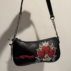 ED HARDY LOVE Triple SEQUINED HEARTS SHOULDER BAG SEQUINS Tattoo Crossbody NWT
