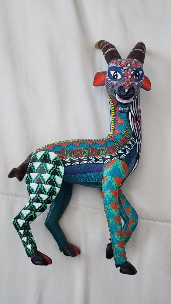 Oaxacan Alebrije Goat Wood Carving Hand Painted Mexican Folk Art Sculpture