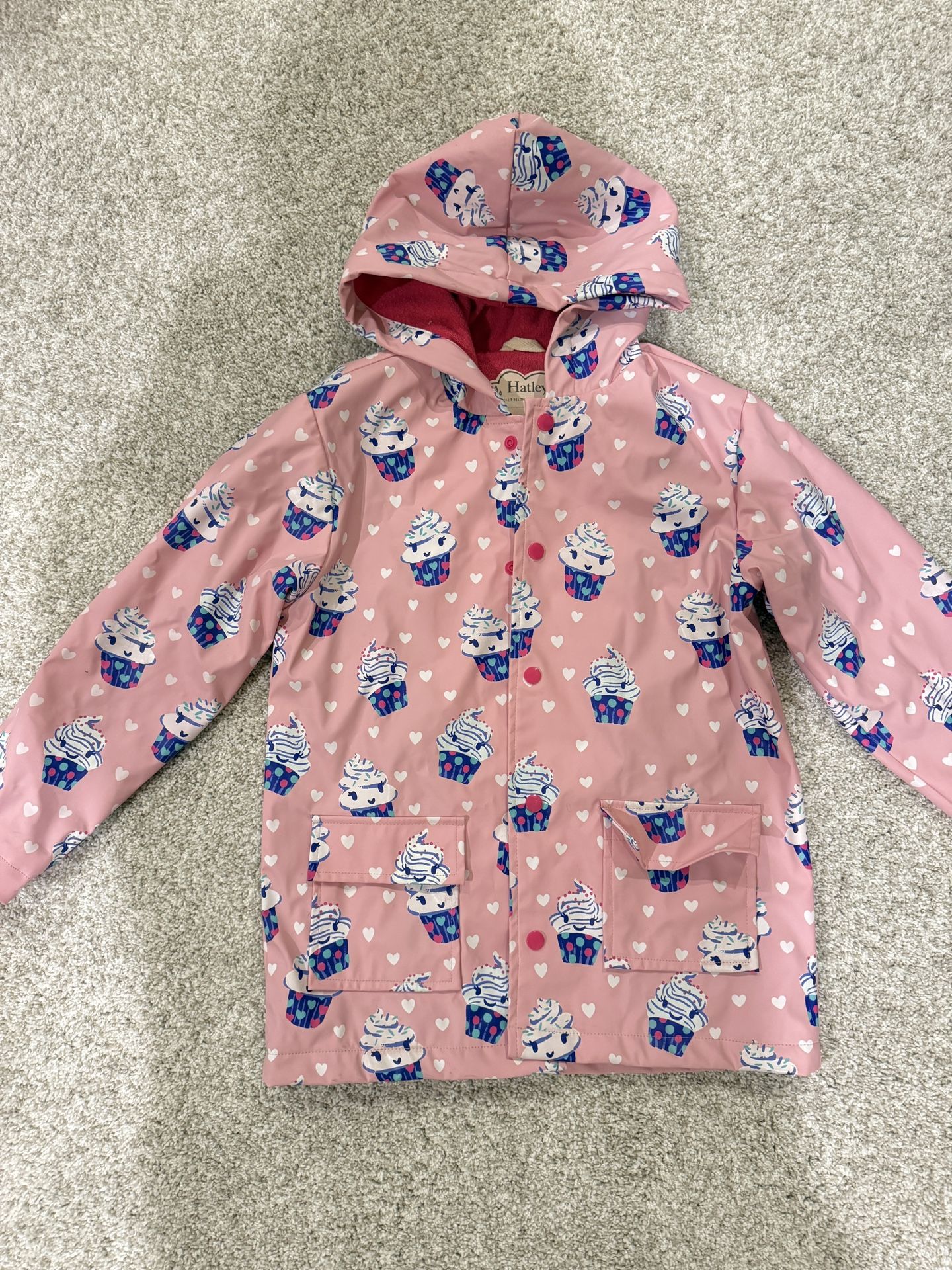Hatley lined hooded Raincoat Cupcakes hearts size 8