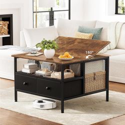 Flip Top Coffee Table, Square Coffee Tables Metal Wood, Farmhouse Lift Up Cocktail Table, Black