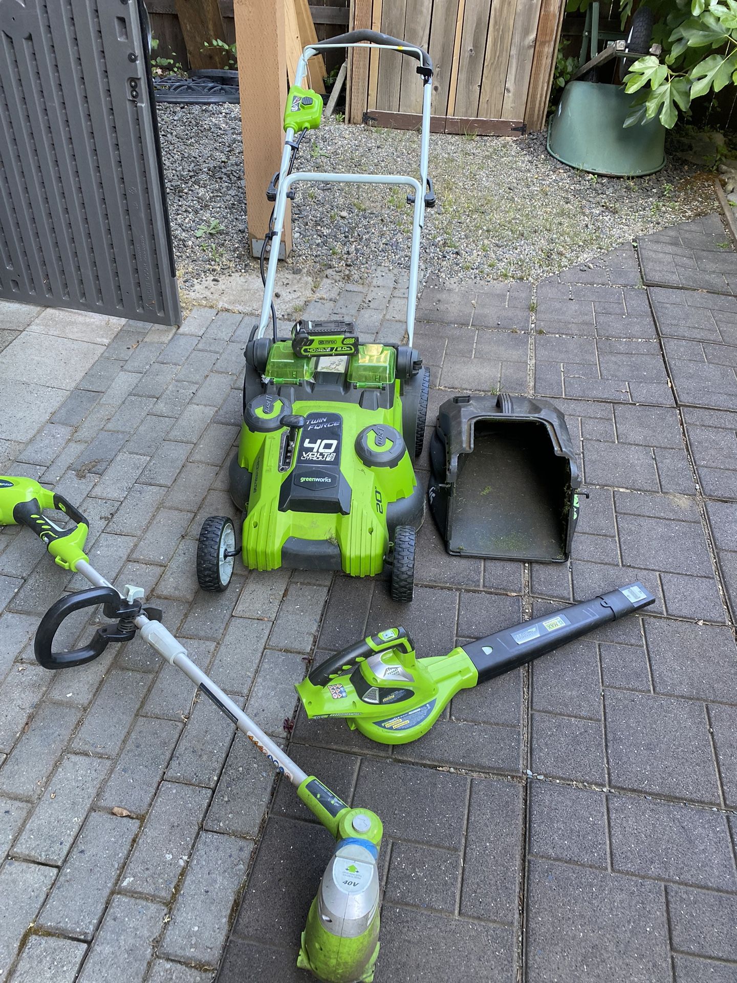 Green works Cordless Lawn mower And String Trimmer And Blower