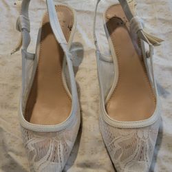 White Lace Slingback Kitten Heel