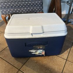 Rubbermaid 34-quart Cooler In Blue With White Kid