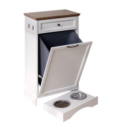 Tilt Out Dog Food Cabinet, Trash Can Cabinet with Dog Bowl, 10 Gallons Pet Feeding Station with Storage Cabinet,