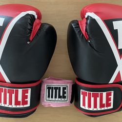 Classic TITLE Boxing Gloves & Hand Wrap. Adult Mens/Ladies Size Medium. Used Once Like New! Gym, Cardio, Martial Arts