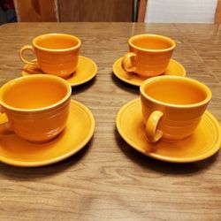 Orange Fiesta 4 Cups and 4 Saucers - New Condition
