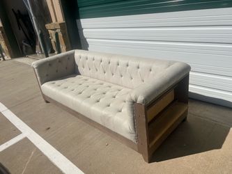 Tufted Linen Sofa with Wood Frame