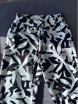Black & White Abstract Print Wide-Leg Pants