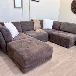 WE DELIVER! 🚚 - Macy's Jonathan Louis Modular Gray Microfiber Modern U Sectional Couch with Ottoman Set