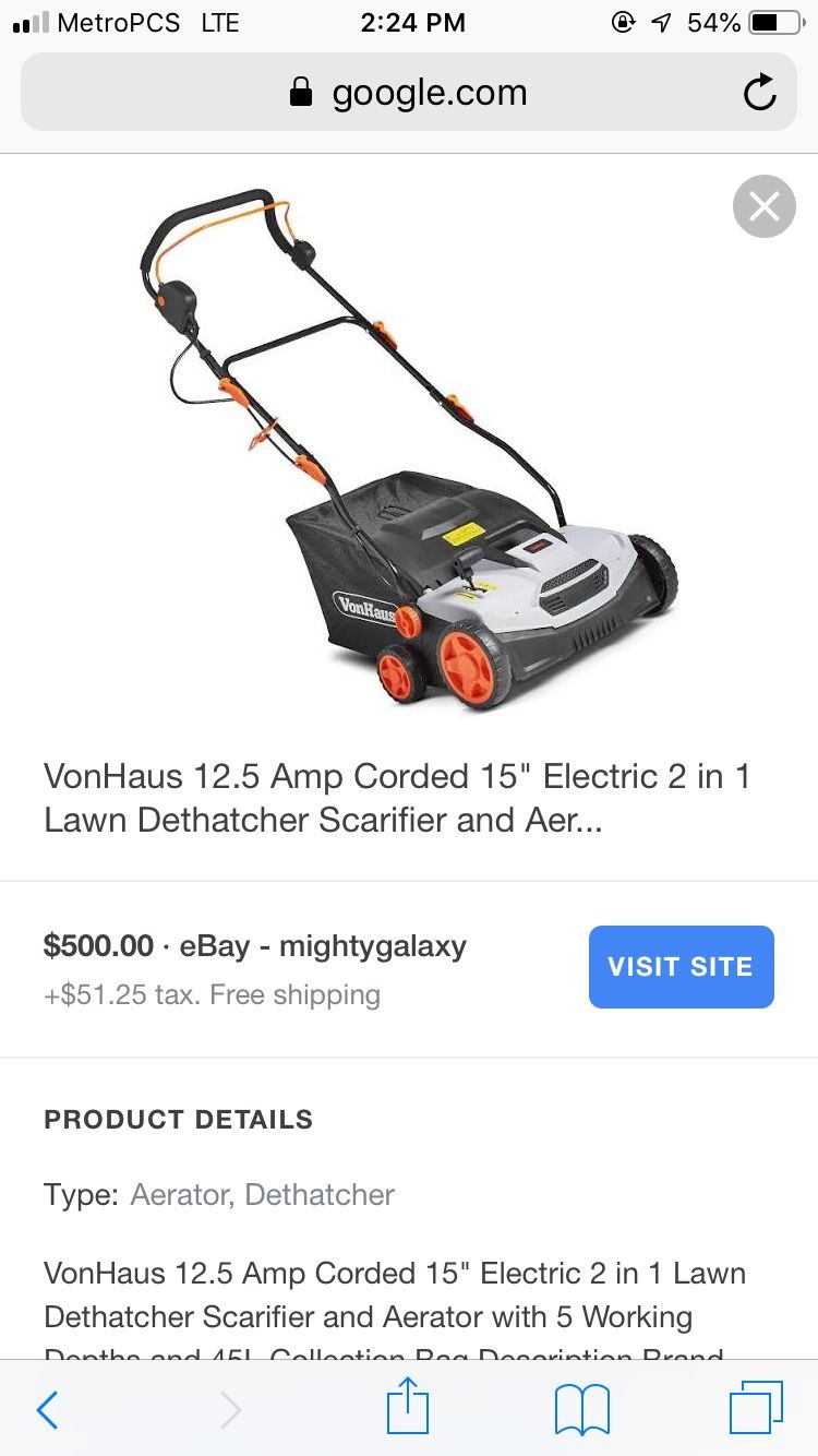 Vonhaus corded 2 in 1 lawn dethatcher scarifier and aerator