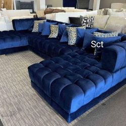 Brand New NOVA Ariana Navi Velvet Double Chaise Sectional 