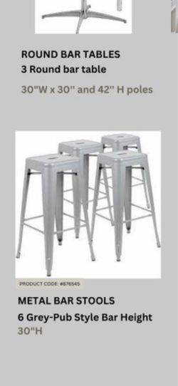 6 Grey Metal Bar Stools - Pub Height (30”H) - $20 each