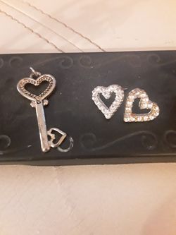 Heart earrings and heart key pendant