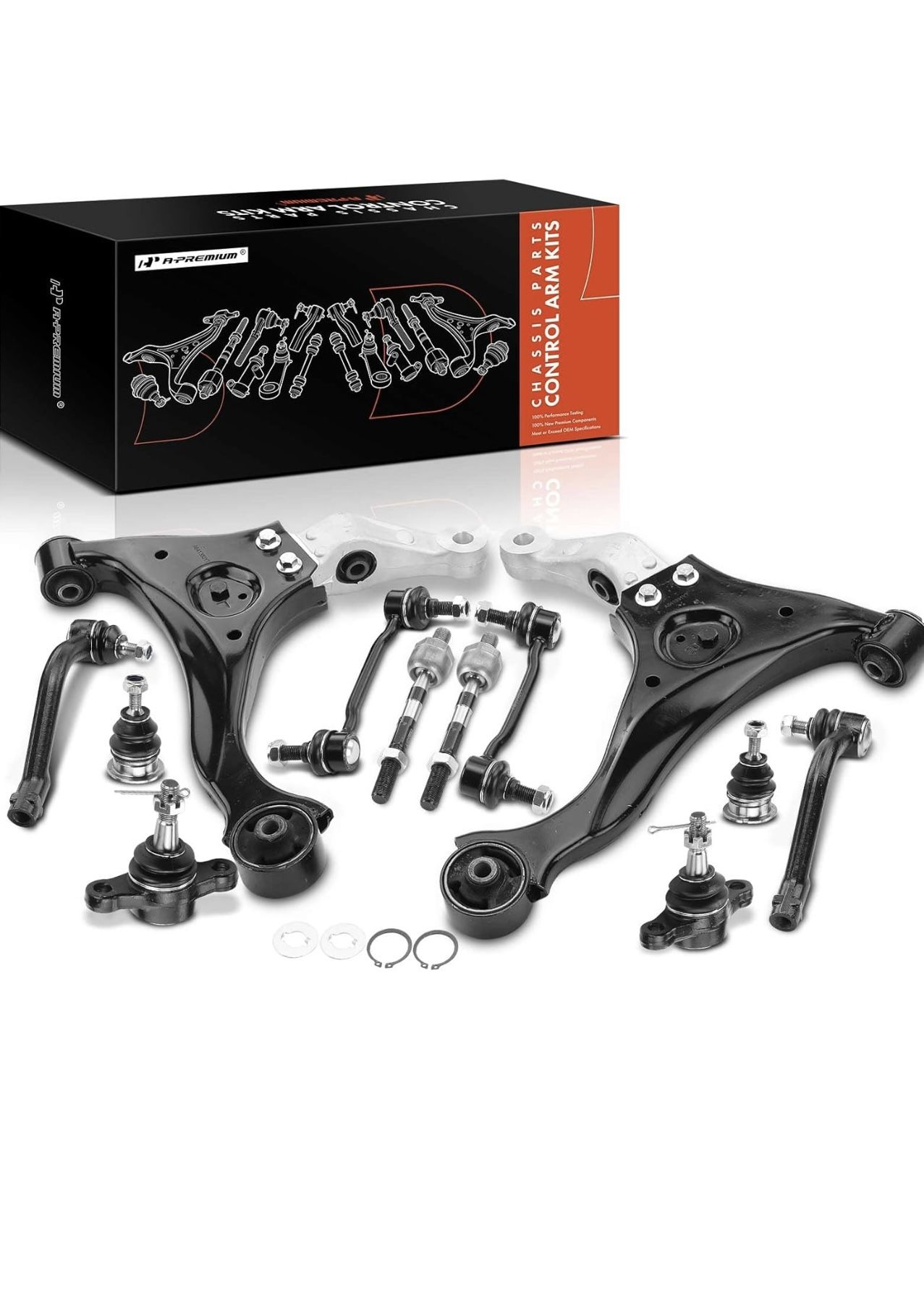 Premium Set of 12, Front Lower Control Arm, Sway Bar Link, Upper Lower Ball Joint, Inner Outer Tie Rod End, Compatible with Hyundai Sonata 2006 2007 2