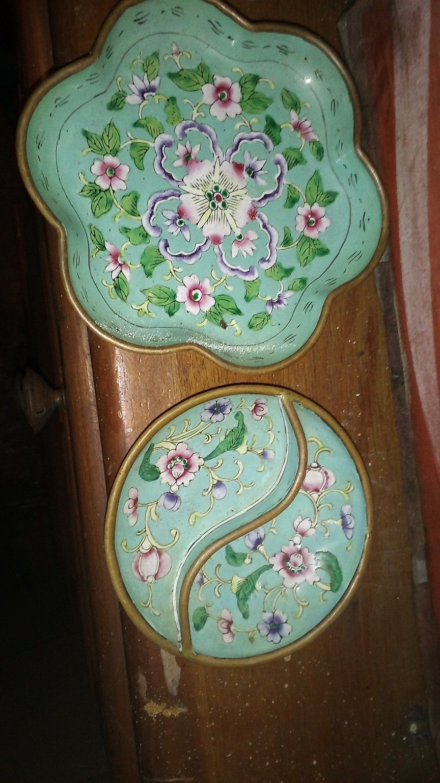 2 Vintage Cloisonne Small Trays. Buying Both