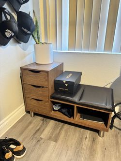 Mid century Modern Half Bench With 2 Drawers