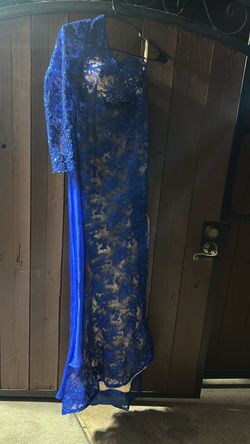 Royal Blue Lace One-Shoulder Formal Gown