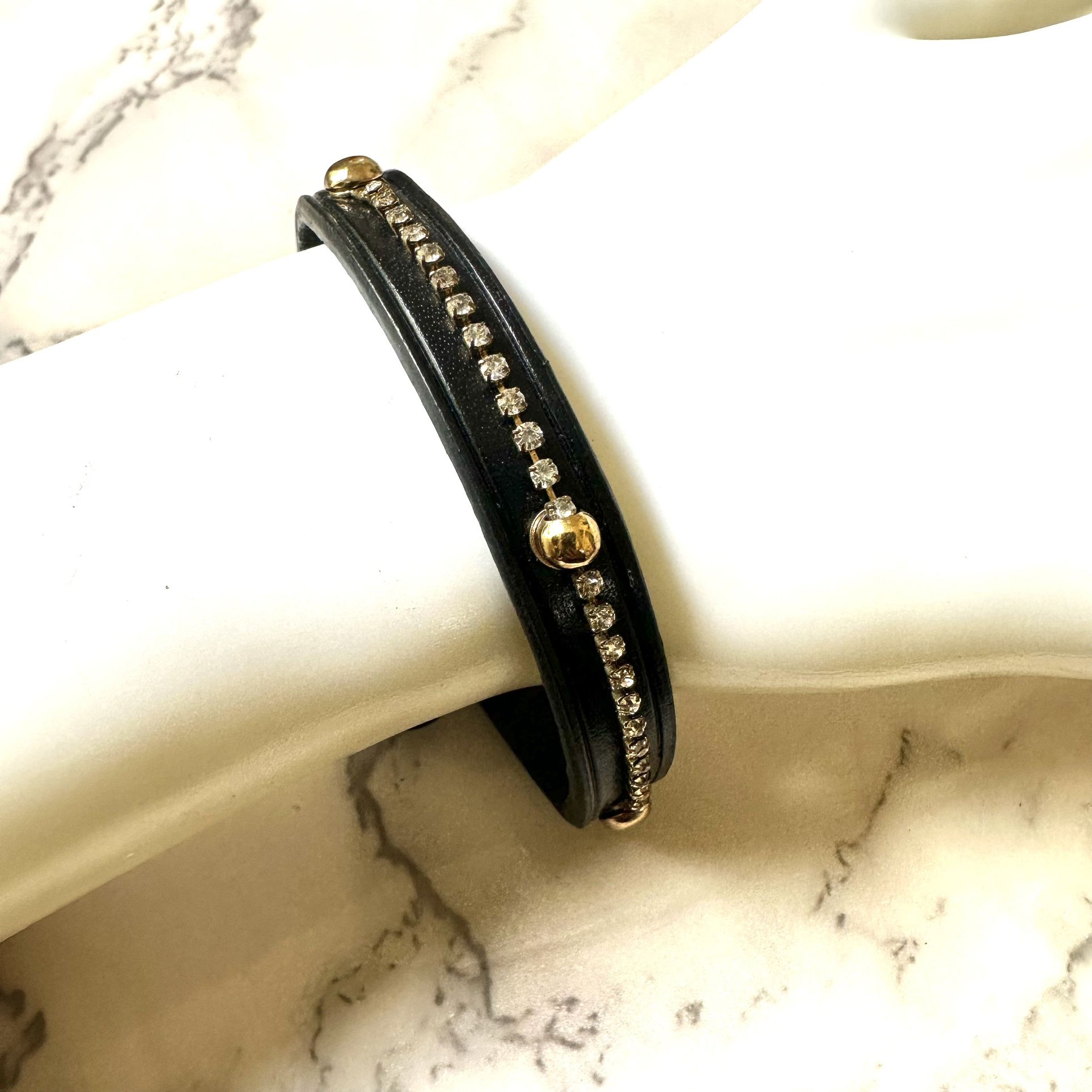 Yik Fung Black Leather Rhinestone