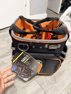 Klein Tools Tool Bag with Shoulder Strap Has 40 Pockets for Tool Storage and Orange Interior