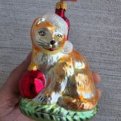 Christopher Radko Style Polish Glass Cat Ornament – Hand Blown – Made in Poland – Christmas