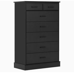 Black Dresser for Bedroom, Tall 7 Drawer Dresser with Sturdy Base, Wood Storage Tower Clothes Organizer, Large Storage Cabinet, Chest of 7 Drawers for