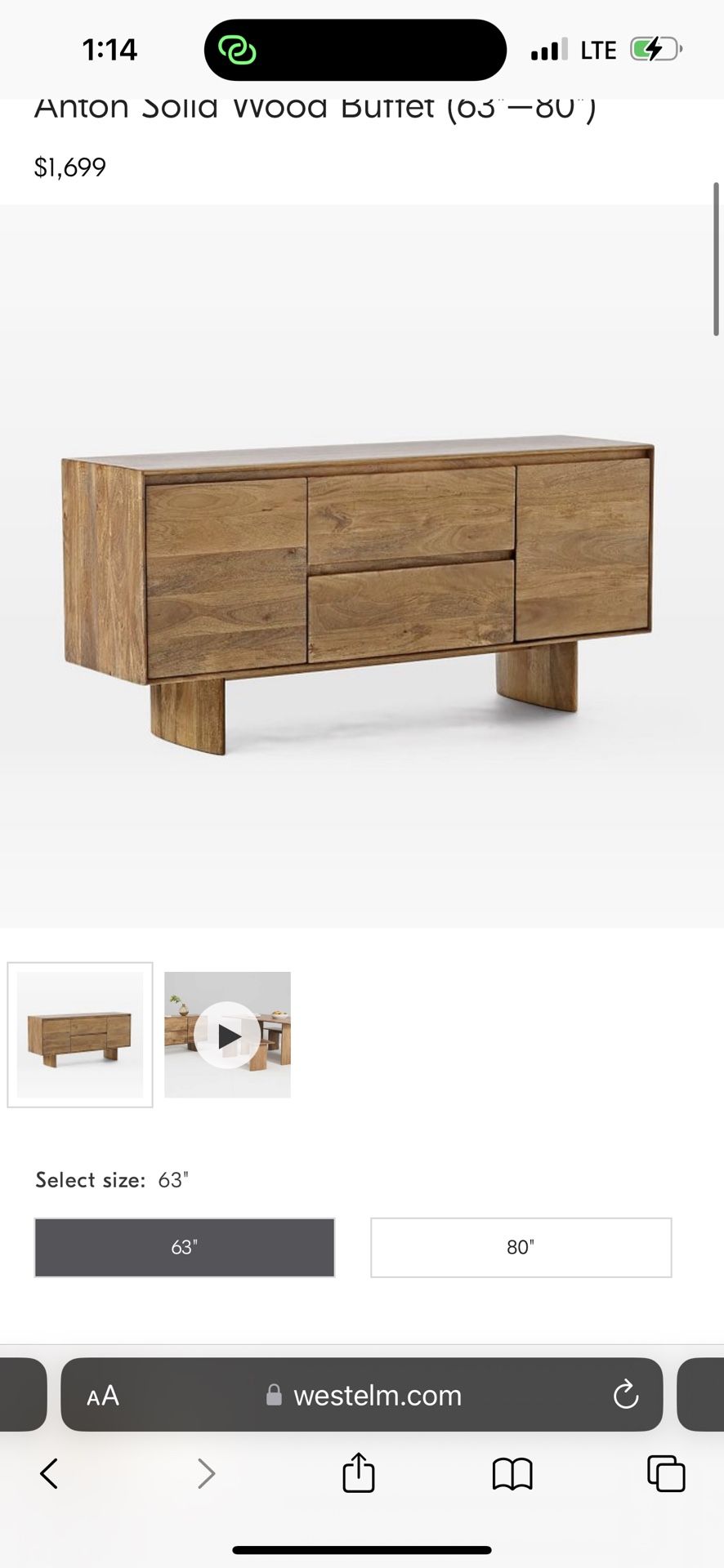 West Elm buffet -Anton Solid Wood Buffet (63")