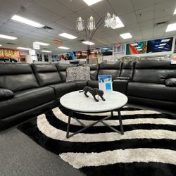 Power Black Leather Sectional On Liquidation Now !! 