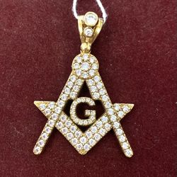 Freemason Square and Compass Unisex Pendant 10kt Yellow Gold