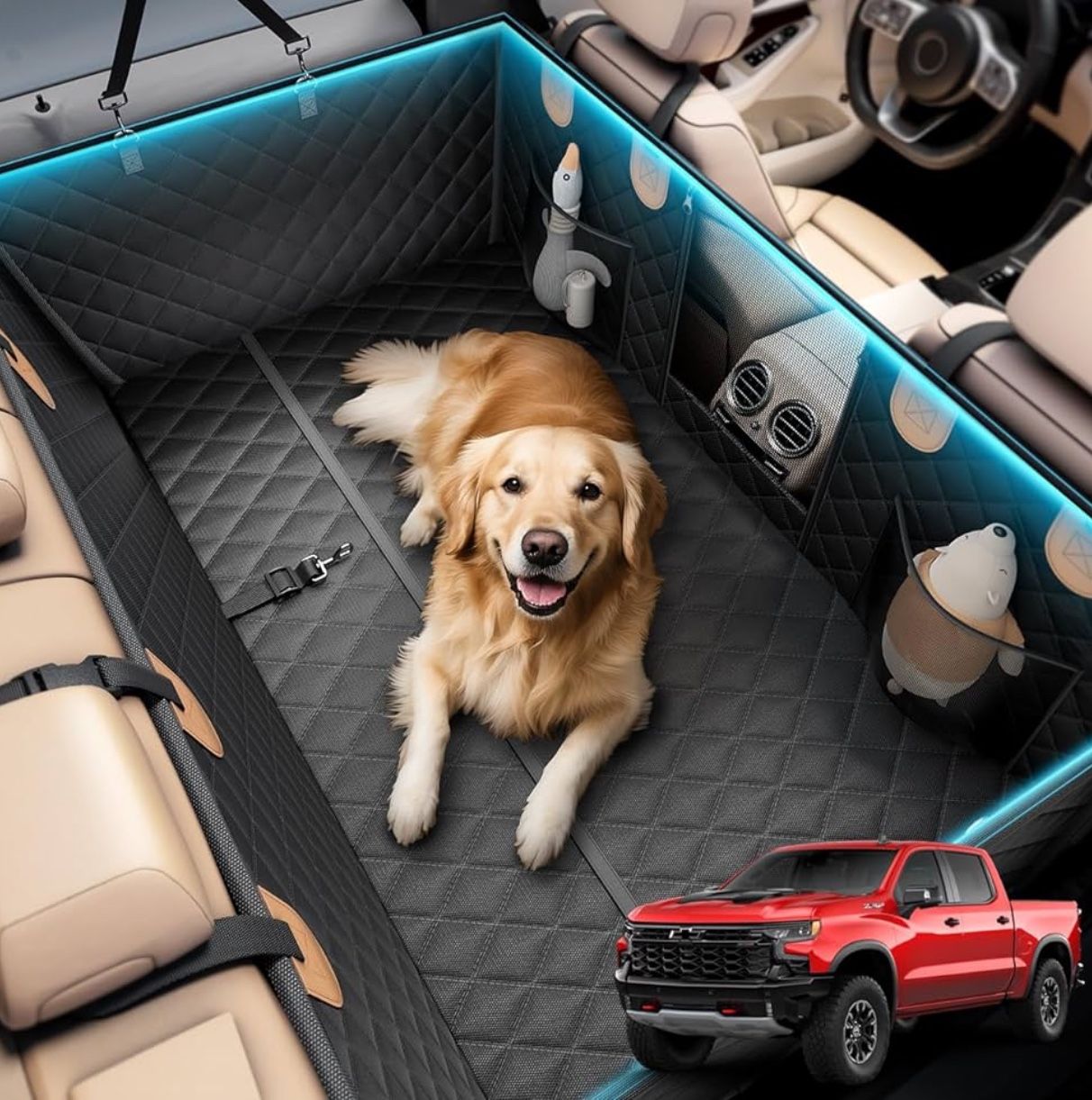 Wigoo Dog Truck Seat Cover for Back Seat, Dog Hammock with Hard Bottom Support (450lbs), Heavy Duty Waterproof Car Bed Extender for 2-4 Large Dogs F