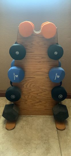 Assorted weights w/stand