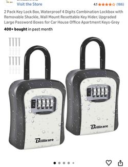 Brillirare 2 Pack Waterproof Key Lock Boxes 4 Digit Combo Removable Shackle