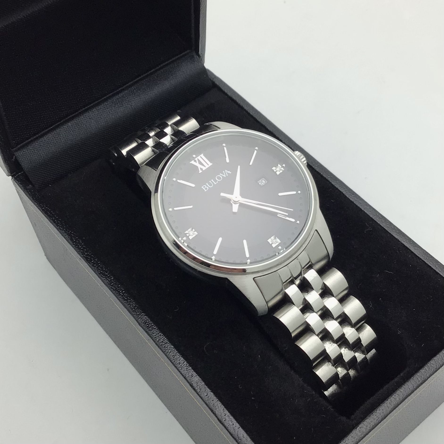 Bulova 96P226 Classic Black Diamond Date Dial Silver Steel Women’s Watch 💵 💳 💵 Cash and Card Accepted