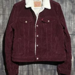 LEVI'S CORDUROY SHERPA LINED WOMENS JACKET SIZE LARGE  BURGUNDY 