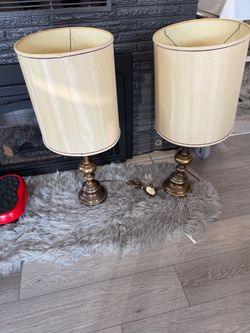 Pair of Brass Table Lamps with Shades