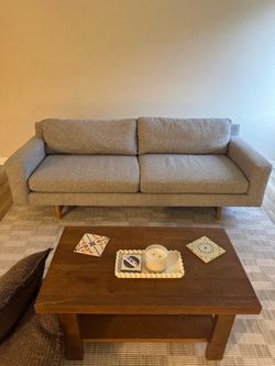 West Elm Eddy 82” Sofa Couch in Deco Weave, Pearl Gray - New - $725