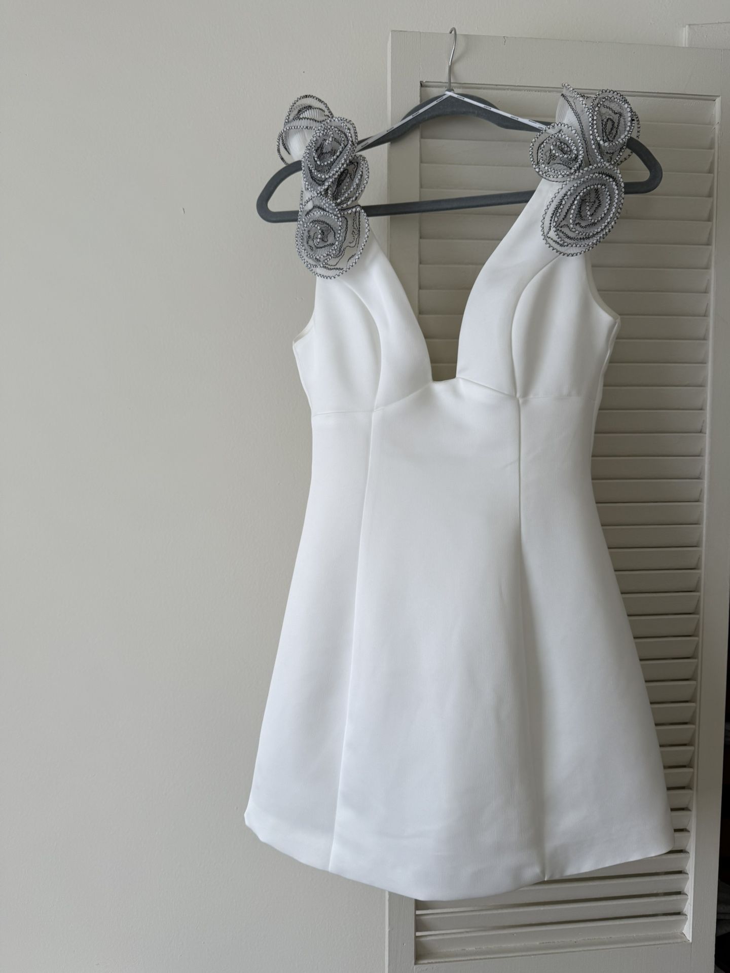 Elliatt White Mini Dress with 3D Rose Shoulder Appliqué
