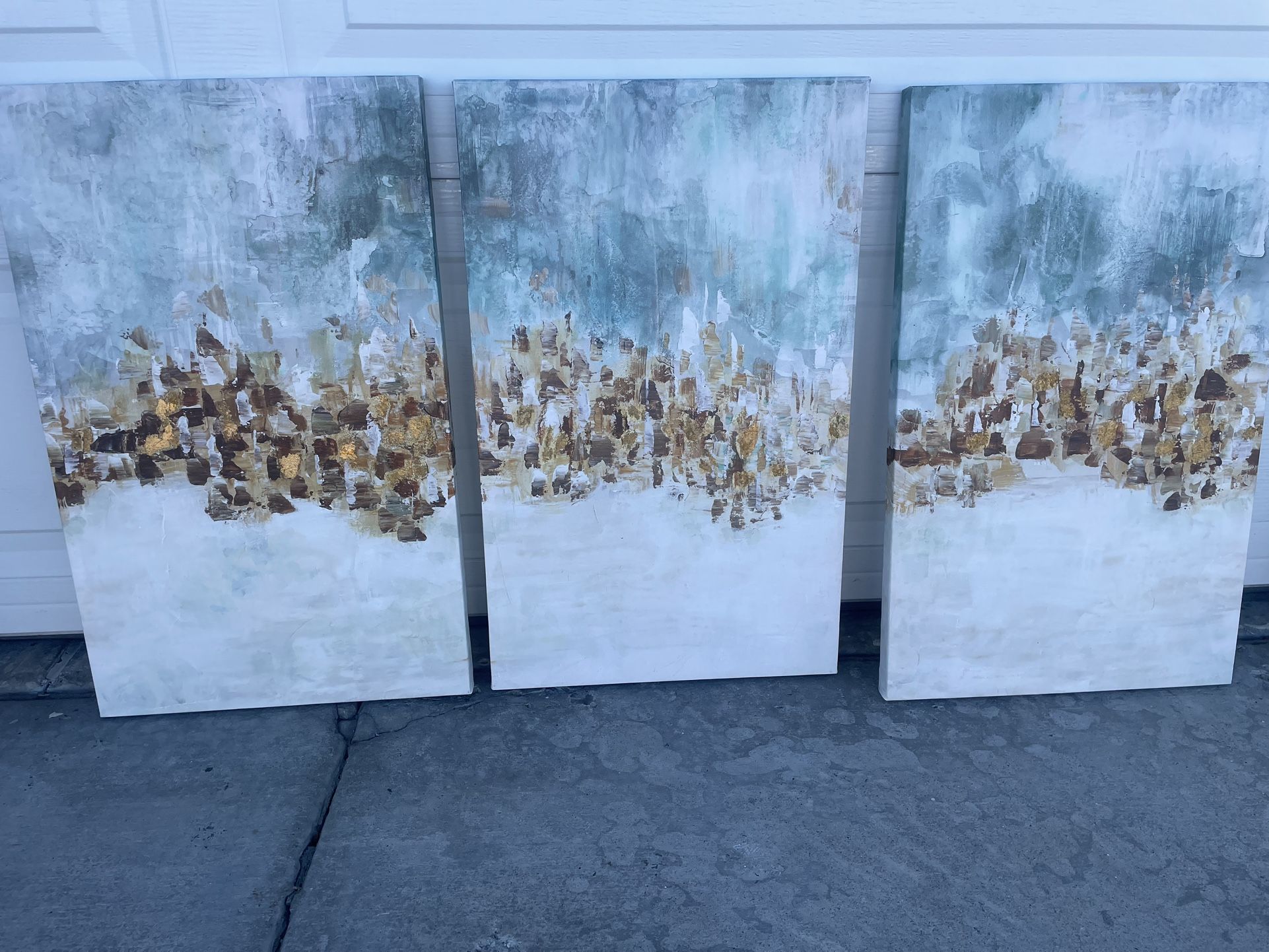 Abstract 3-Piece Canvas Wall Art Set – Blue, White & Gold