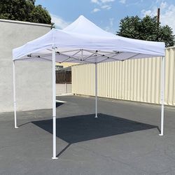 (NEW) $100 Heavy-Duty 10x10 FT Outdoor Ez Pop Up Canopy Party Tent Instant Shades w/ Carry Bag (White/Blue) 