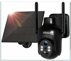 Xega Cámara de seguridad solar WiFi, cámara IP inalámbrica PTZ HD para exteriores, batería recargable de vigilancia con panel solar, visión nocturna I