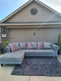 Large Gray Velvet Sectional couch- Free Delivery
