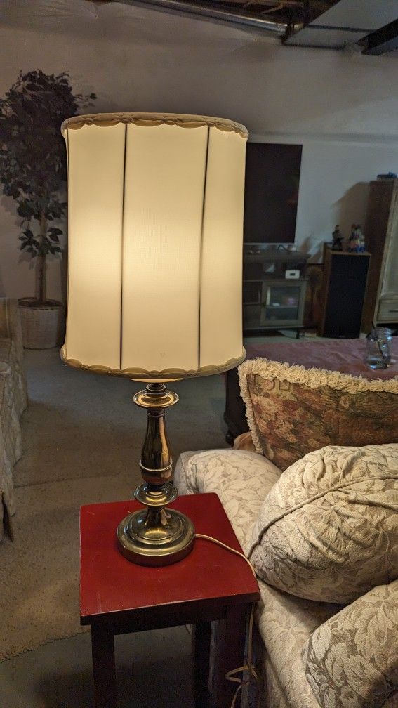 Vintage Antique Brass Lamp With Shade