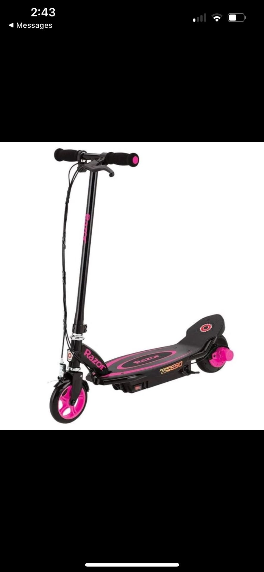 Razor Power Core E90 Electric Scooter with hub Motor, Push-Button Throttle, Pink