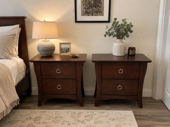 Pair of Dark Wood 2-Drawer Nightstands