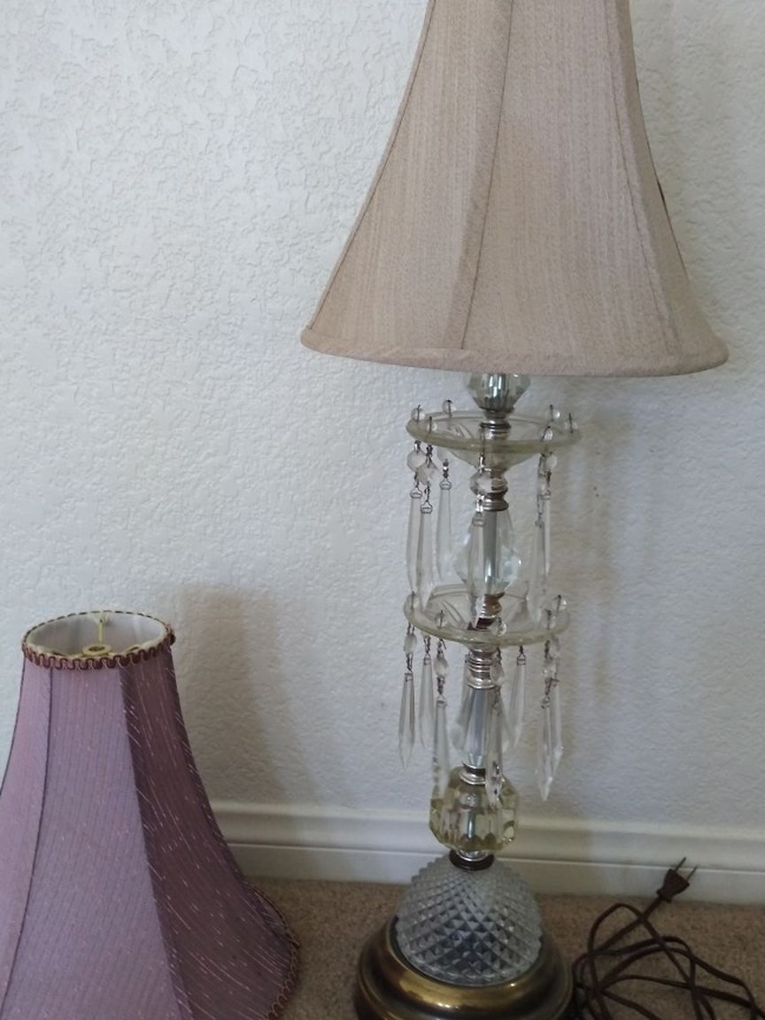 Antique Crystal Lamp With 2 Shades