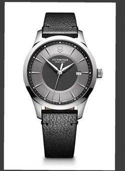 VICTORINOX WATCH Men's 241804 Alliance Silver Dial BLACK *Leather + New / BOX